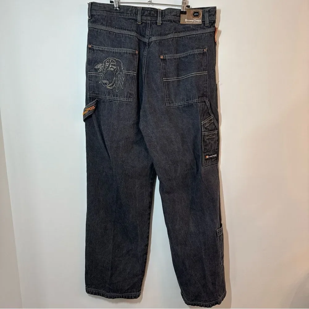 Snoop Dog Baggy Y2K Jeans 38 Stitched Black 90s Hip Hop Streetwear Skate FLAWED!